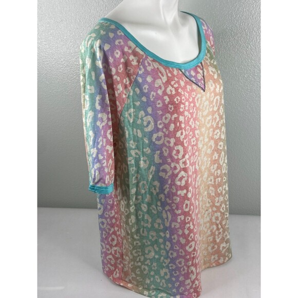 Bibi Women XL Rainbow Leopard Print Top T Shirt Multi Color Casual NWT - Picture 3 of 8